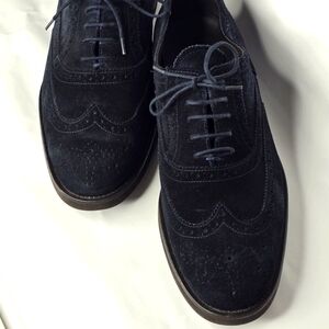 Massimo Dutti Men's Navy Blue Suede Brogue Shoes Size 45